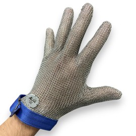 ALFA 515 L Stainless Metal Mesh Safety Glove | Large | Dark Blue Heavy Duty Ambidextrous Butcher Glove with Stainless Steel Welded Rings