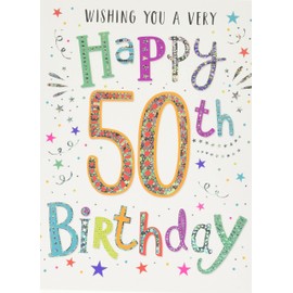 Modern Milestone Age Happy Birthday Card 50th - 8 x 6 inches - Regal Publishing,White Smoke