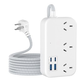 US Travel Adapter, AU to USA Plug Adapter with 3 Outlets 4 USB Ports (2 USB-C) Total Output 17W, Type B Outlet Converter for AU to America, Canada, Mexico