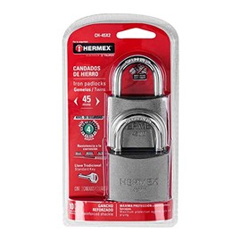 Hermex Iron Padlock, 45mm, Short Hook, 2 Pack
