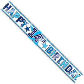 Age 14 Birthday Banner Blue And Silver Star Holographic Recyclable 14th Birthday Party Banner