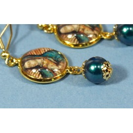 'Our Lady of Guadalupe', Cabochon Dangle Earrings with Preciosa Glass Pearl