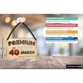 schilderkreis24 - Tin Sign "Premium Quality - Original Limited Edition - For 40 Years" - Unique Birthday Gift - 18 x 12 cm