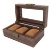 3 Slot Watch Display Case Wood Detachable Pillow Glass Cover