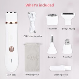 4-in-1 Facial Hair Removal for Women, Electric Painless Shaver, USB Rechargeable, Lip Chin Cheek Trimmer