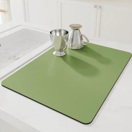 AMOMYDOG Dish Drying Mat, Super Absorbent Dish Drying Mat, Quick Dry Nano Fibre Diatomaceous Earth Mat for Kitchen and Sink, Non-Slip Drying Mat for Kitchen Counter (Green, 30 x 40 cm)