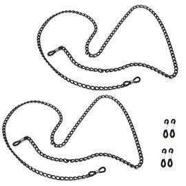 Aabellay 2 Stück Brillenkette Sonnenbrillen Brillen Kette Lesebrillen Brillenbänder in Ketten Hals Schnur Gläser Band Brille Cords für Damen Geschenk mit Silikon Antirutsch Ringe - Schwarz