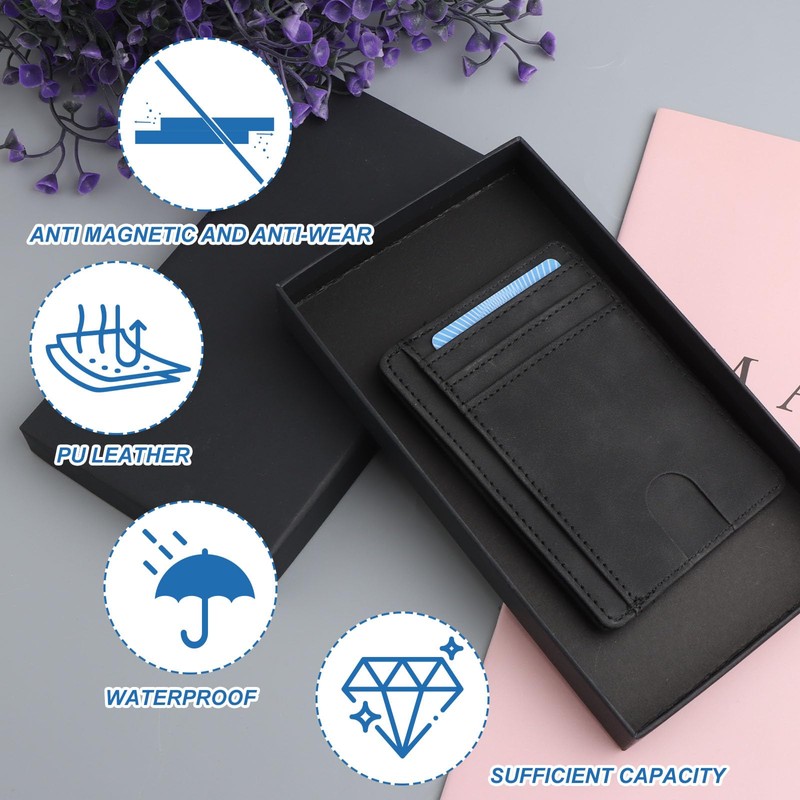DXLing Leather Mini Wallet Credit Card Holder for Men, Card