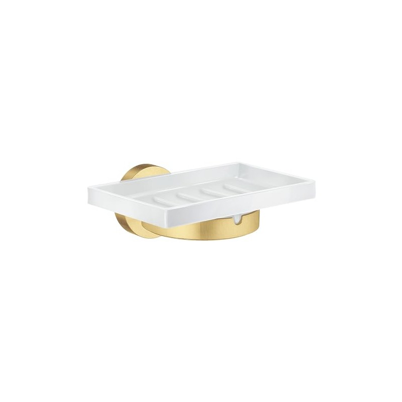 HOME Holder with Soap Dish. Brushed Brass/Porcelain