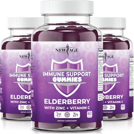 NEW AGE Immune System Support Gummies - Sambucus Black Elderberry Gummies with Vitamin C and Zinc (180 Count (Pack of 3))