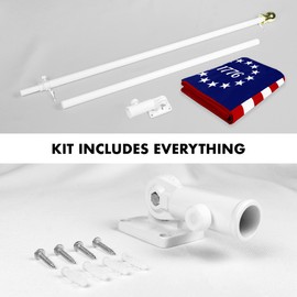G128 Combo Pack: 6 Ft Aluminum Spinning Flagpole (White) & Betsy Ross 1776 Flag 3x5 Ft, ToughWeave Series Embroidered 300D Polyester | Pole with Flag Included
