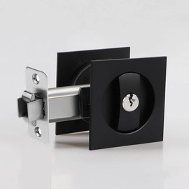 LWZH Matte Black Privacy Pocket Door Lock with Keys,Square Sliding Barn Door Lock Latch,Invisible Recessed Door Lock for 1 3/8” to 2 3/16” Thickness Door