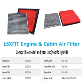 Engine & Cabin Air Filter For AVALON (19-22), CAMRY (18-24), HIGHLANDER (20-23), RAV4 (19-24), ES350 (19-24), NX250(22-24), NX350(22-24), Replace CF12157, CA12377