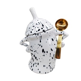 Canister With Attitude - Handmade Ceramic Canister with Attitude - Sugar Coffee Tea Container, Built-in Spoon Holder & Airtight Lid for Kitchen Countertop Storage Gothic Style (Black + White)