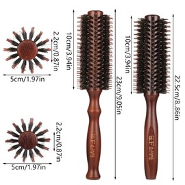 tiopeia 2 Pcs Round Brush Boar Bristle Round Hair Brush Wooden Handle Styling Brush Anti Static Quiff Roller Hair Comb for Women and Men, Straightening and Curling, Wet and Dry Hair