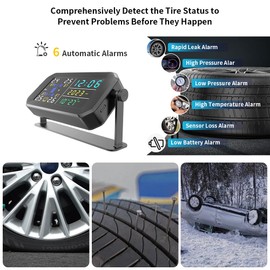 RGTTOTG Smart Solar Tire Pressure Monitoring System Plus Screen Real time Monitoring Early Warning of Temperature Pressure Digital Calendar Clock Functions With 4-External Sensor