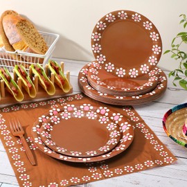 AmazingSpark 96 Pcs Mexican Party Supplies Platos De Barro Mexicanos Fiesta Paper Plates Napkins Forks Cielito Lindo Tableware Set for Picnic Birthday Wedding Baby Shower Decorations, Serve 24(Pink)