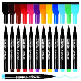 EMUTOL 12 Pcs Magnetic Dry Erase Markers, Colorful Fine Tip Whiteboard Markers with Erasers, Thin Low Odor Dry Erase Marker Set for White Board Fridge Calendar Office Home