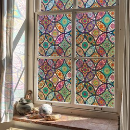 JiffDiff Stained Glass Window Film Privacy Decorative Tinting Film for Home Frosted Bathroom Window Coverings Static Cling Non-Adhesive