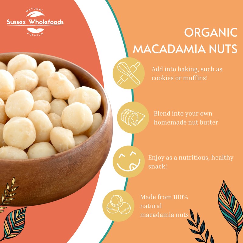 Sussex Wholefoods Organic Macadamia Nuts 250g: Premium Quality, Nutrient-Rich Superfood!