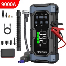 Featou 9000A Car Battery Jump Starter 24000mAh 12V Dual USB Quick Charge and DC