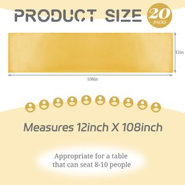 Lykoow 20 Pack Satin Table Runner 12 x 108 Inch Gold Table Runner fit Rectange and Round Table,Long Premium Satin Silk Table Runners for Wedding,Birthday Banquets Engagements Party Decoration