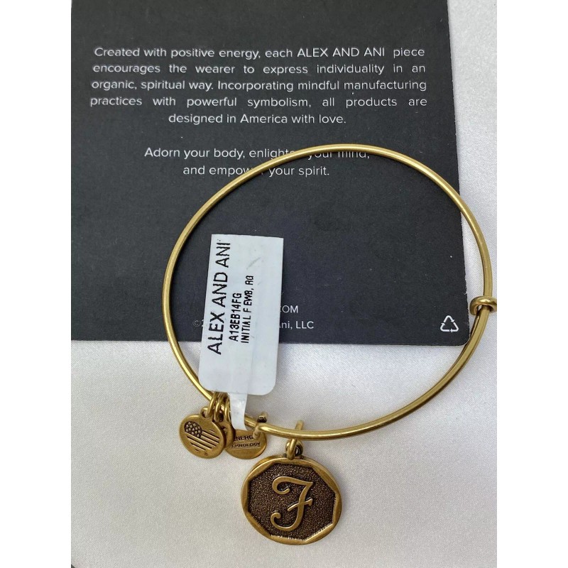 Alex and Ani Initial F Wire Rafaelian Gold Charm Bangle