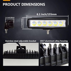 AUXTINGS 4 Pieces 6 Inch 18 W Thin LED Work Light 15 cm Flood Light Spot LED Pods 12 V 24 V Additional Headlight Offroad Fog Lamps for Truck Tractor Boat 4 x 4 Car SUV ATV, IP66