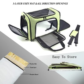 NextFri Soft Sided Carrier for Small Medium Cats Dogs,Removable Pad Collapsible Travel Pet Carrier Large Green