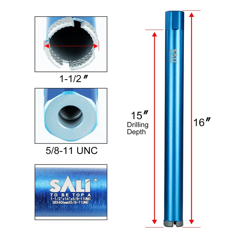 SALI Wet Diamond Core Drill Bits 1-1/2"/38mm Diameter, 15"/380mm Drilling