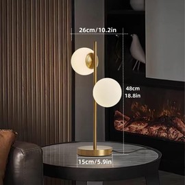 Kardleen Mid Century Table Lamp Modern Globe Table Lamp for Bedroom, Gold Nightstand Light for Offices Contemporary Living Room Decor 2 LED Globe Lights