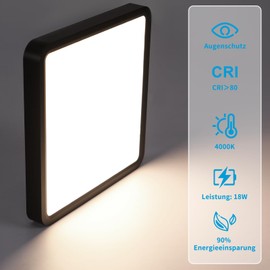 Laittiin Ceiling Light LED Ceiling Light Flat - Diameter 23 cm Bedroom Lamp 18 W Ceiling Lighting Bathroom Lamp 4000 K Kitchen Lamp Square Bathroom Lamp for Bathroom Hallway Kitchen Living Room