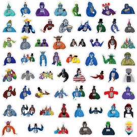 60Pcs Gorilla Tags for Kids & Adults - Multicolored Waterproof Vinyl Stickers, Funny Cartoon Gorilla Decals for Laptop, Water Bottle, Phone, Scrapbook, Luggage, DIY Crafts, and More