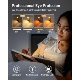 DEWENWILS USB Rechargeable Book Light, LED Clip on Reading Lights for Books in Bed at Night, Portable Bookmark Lamps, 4 Brightness Adjustable, Perfect for Bookworms, Kids (Peach Fuzz)