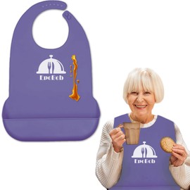 EpoBob Silicone Adult Bibs with Crumb Catcher, Washable and Adjustable Adult Bibs for Elderly Women Men Seniors, Purple