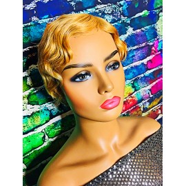 2Chique Boutique Women's Human Hair Pixie Wave Style Short Wig (Color 613 Blonde)