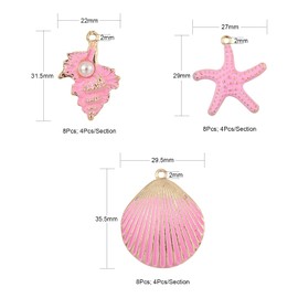 BEEFLYING 24 Pcs Marine Life Theme Alloy Pendant Charms Assorted Spray Painted Pendants Scallop Conch Starfish Shape Charms for Jewelry Making Crafts Supplies