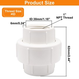S SYDIEN 2Pcs 1" PVC Union, Female Threaded Coupling Pipe Fittings, Schedule 40, EPDM O-Ring, FNPT Coupling Adapter for Irrigation, Plumbing, White