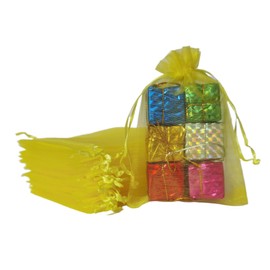Pack of 50 Gift Organza Bags Drawstring 4x6 inch Yellow for Jewelry,Candy,Women Lip Gloss Sheer Fabric Clear Mesh Packing Sachet for Baby Shower,Christmas,Party Favors,Birthday,Wedding,Bridal Shower