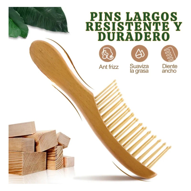 Peine Natural Bambú Cerdas Anchas Ecológico Cabello Sano F