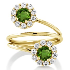 Gem Stone King 1.60 Ct Round Green Chrome Diopside 18K Yellow Gold Plated Silver Ring (Size 7)
