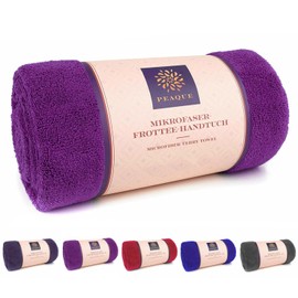 PEAQUE Microfibre Towel with Terry Cloth Structure - Set of 1 & 2 - Antibacterial Soft Lightweight Absorbent Quick Drying (Purple, 100 x 200 cm)