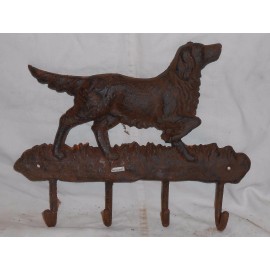 CAST IRON RUST FINISH POINTER / SETTER DOG COAT HOOK (4 HOOKS)