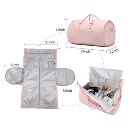 Convertible Carry on Garment Bag for Women,Leather Garment Bags for Travel with Shoe Pouch 2 in 1 Hanging Suitcase Suit Bag for Women Travel Bags for Women Duffle Bag Garment Bag Gifts for Women Pink