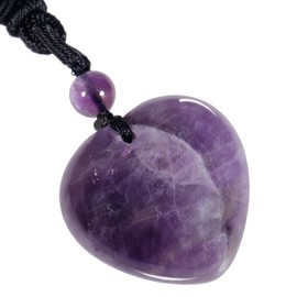 KYEYGWO Carved Stone Heart Shape Necklace Chakra Quartz Pendant with Cord Amulet Healing Crystal Jewelry for Unisex, Amethyst