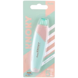 Pentel XZTT805K-WY Knoky Correction Tape with Push Mechanism, Ergonomic Shape, Refillable, Length 6 m, Width 5 mm, Housing Colour: Light Green, 1 Item on Blister Card