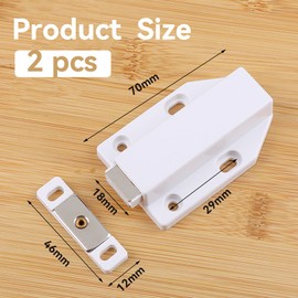 2 Pcs White Push to Open Door Catches,Spring Release Push Latch,Easy-Installed Push to Open Latch,Push-Press Push Open Door Catches,Strong Cabinet Magnetic Push Door Catches,for Kitchen,Closet