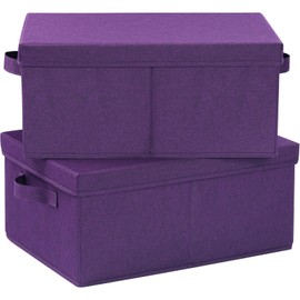 HOONEX Storage Bins with Lids for Organizing, Pack of 2, Storage Boxes with 2 Carry Handles and Sturdy Heavy Cardboard, 16.5" L x 11.8" W x 7.5" H for Shoes, Books, Clothes, Nursery, Dark Purple