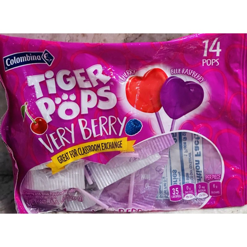 Tiger Colombina Tiger Pops Very Berry 14 Pops 4.5oz-Great For