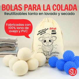 SILVERSTORE® 6+6 Balls for Tumble Dryer and Washing Machine - 6 Wool Balls + 6 PVC Balls - Tumble Dryer - Reduces Clothes Wrinkles and Drying - Tumble Dryer XXL